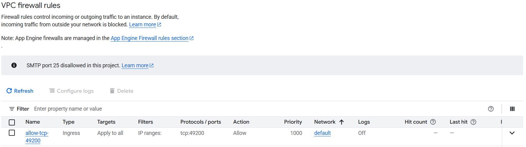 GCP Inbound Rules