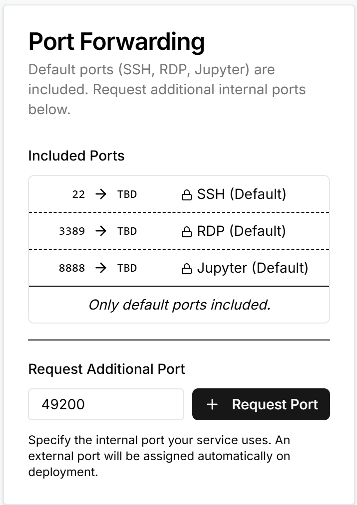 Tensordock Port Forwarding setup