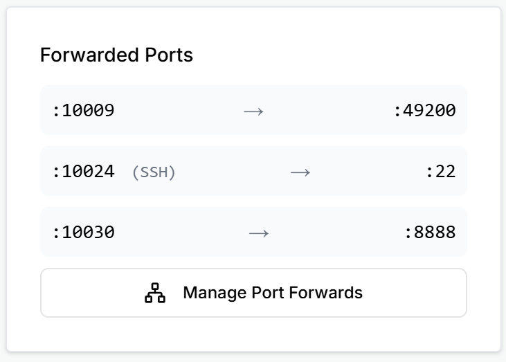 Tensordock Forwarded Ports