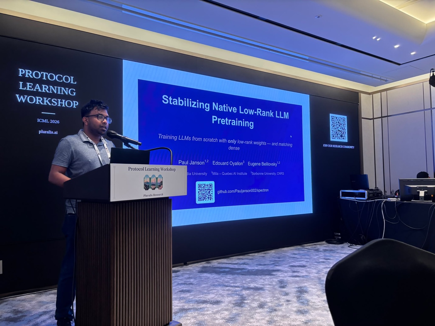 Researcher presenting at the ICML Protocol Learning workshop